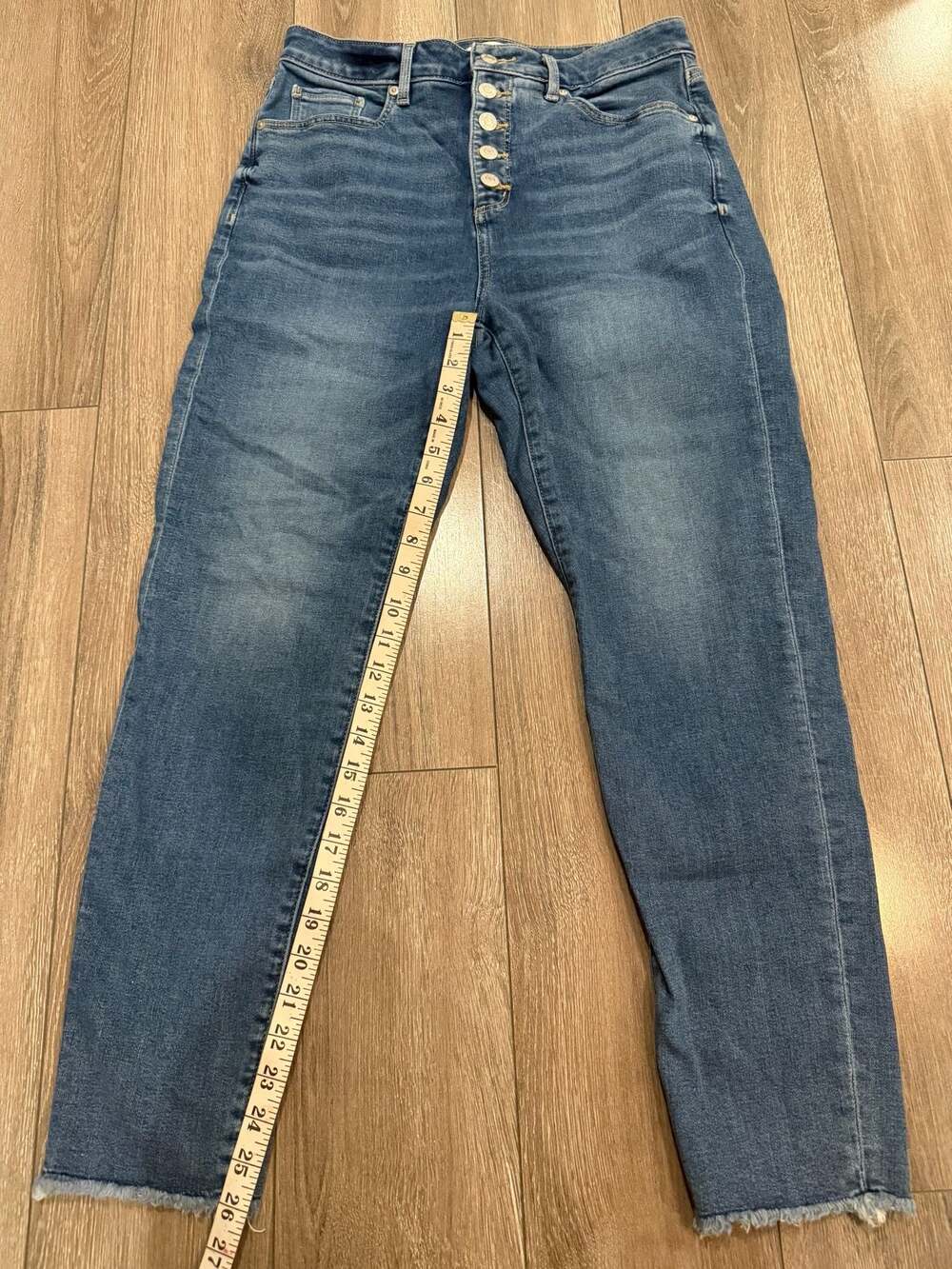 LOFT The Curvy Skinny High Rise Button Fly Frayed Hem Jeans Size 8/29